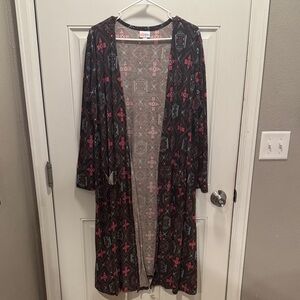 LuLaRoe Ribbed Knit Cardigan in Black, Pink & Blue